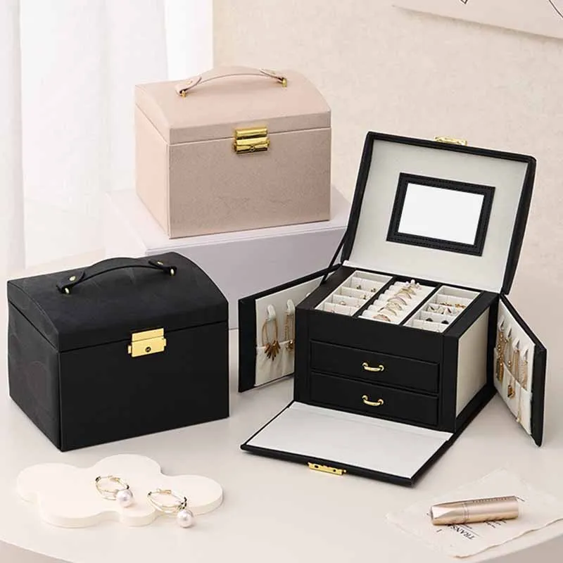 

Modern Jewelry Box Necklaces Ring Storage Boxes Women Earrings Accessories Mirror Display Box Desktop Drawer Organizer Boxes