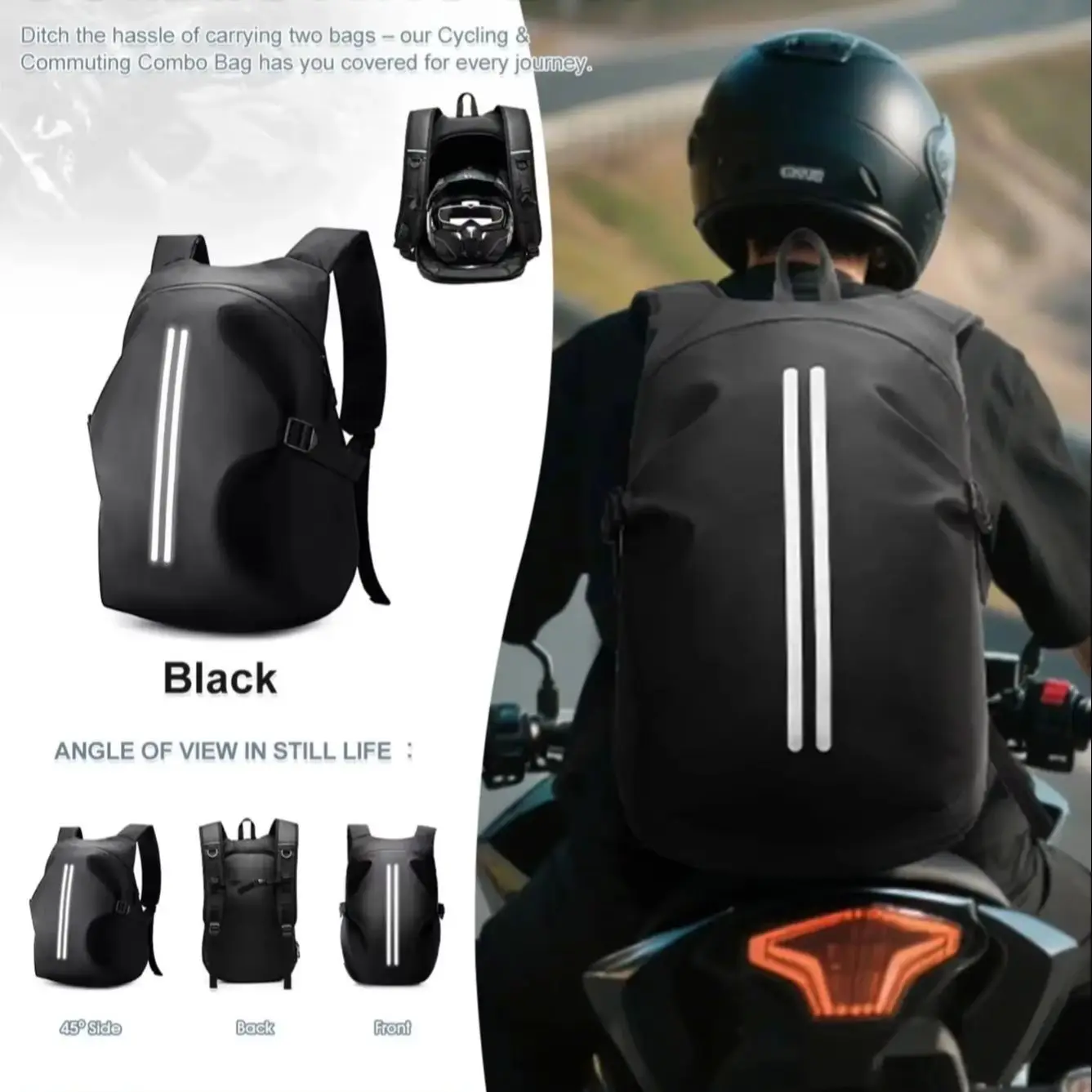 

Motorcycle Backpack Waterproof Bag Large capacity, Reflective Strip Motorcycle Bag，Men Motorcycle Helmet Bag Travel Backpack