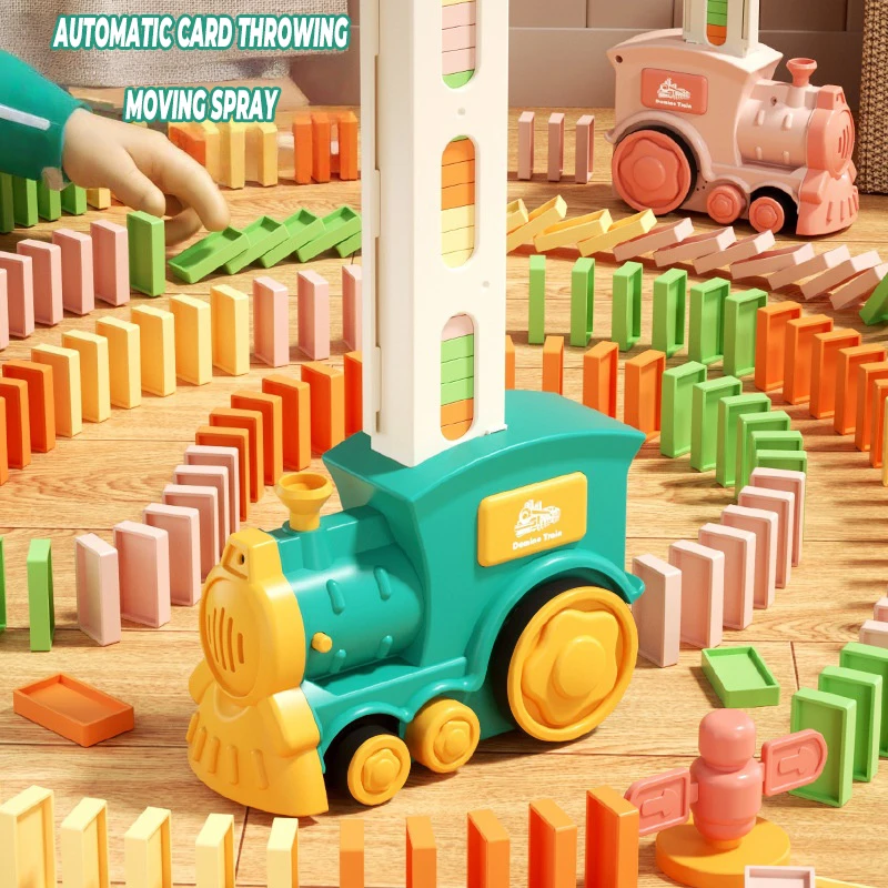 لعبة قطار الدومينو للأطفال، سيارة كهربائية أوتوماتيكية، مجموعة الطوب الدومينو الملونة، ألعاب تعليمية للأطفال، هدية عيد ميلاد