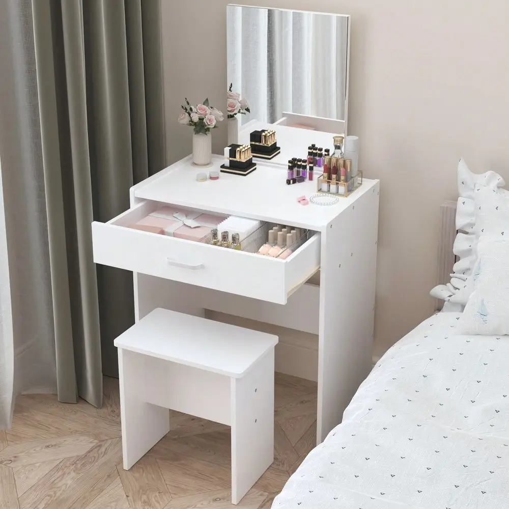 Makeup Vanity Desk With Mirror,Girls Vanity Table Set With Storage Drawer And Vanity Chair,Dresser For Bedroom, Bedroom Furnitu