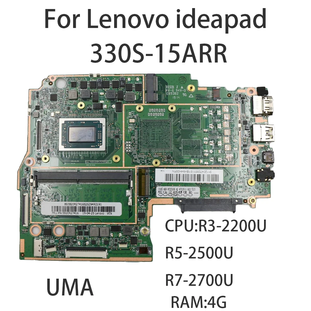 Placa base para portátil Lenovo ideapad 330S-15ARR, con CPU:R3-2200U, R5-2500U, RAM:4G, FRU:5B20R27415, 5B20R27416, 5B20R27411