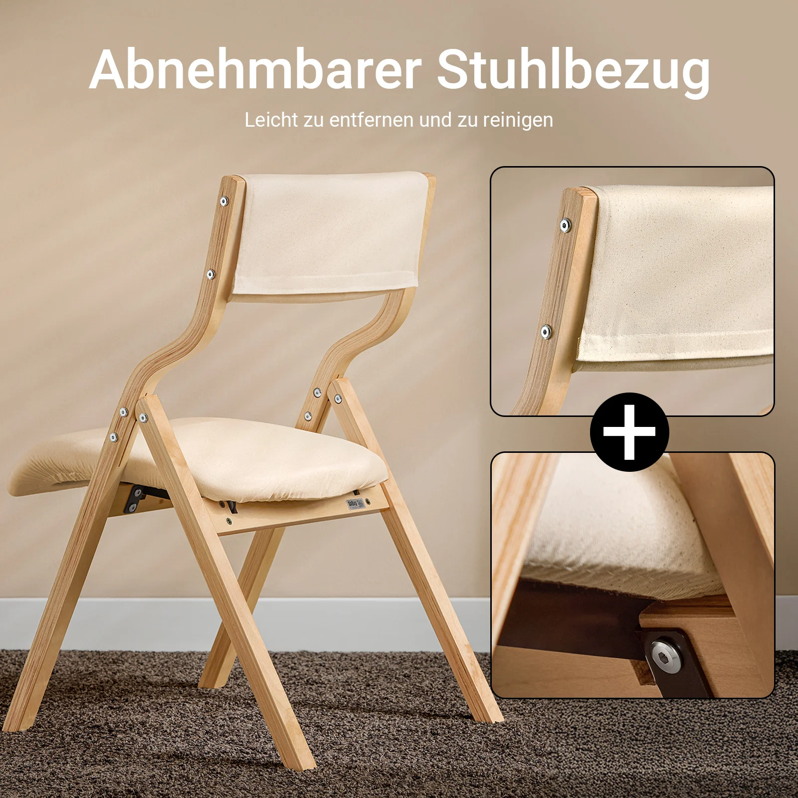 SoBuy FST40x2 Set mit 2 klappbaren Holzstühlen, ergonomische, gepolsterte Küchen- und Esszimmerstühle, Klappstuhl für Balkon und Büro – Detail 9