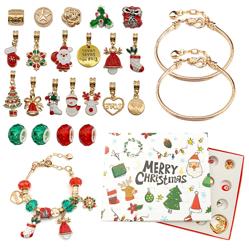 

24 Countdown Calendar Advent Surprise Blind Box Set Christmas Charms Bracelet Set DIY Creative Ornaments Christmas Child Gifts