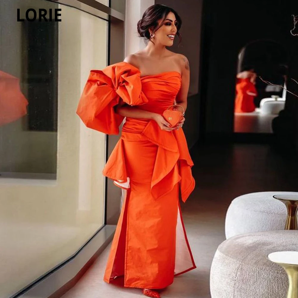 

LORIE Orange Mermaid Prom Dresses With Removeable Buge Bow Evening Gowns Double Side Slit Strapless Party Valentine's Day Dress