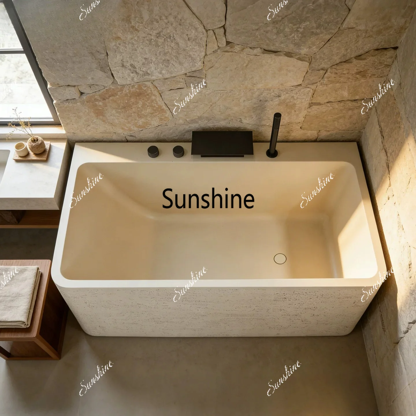 Wabi Sandy Wind Hotel Bath Basin Integrated Creative Travertine Square Bath