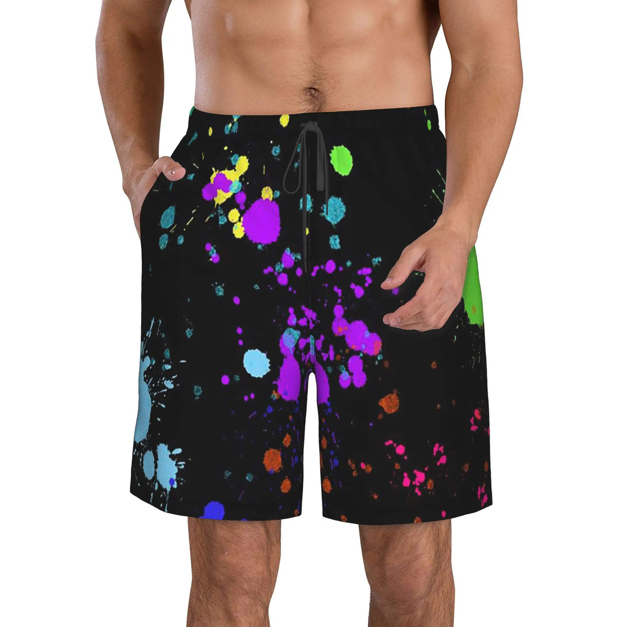 Colorful Graffiti Splash Pattern Trunks Beach Board Shorts Casual Quick Dry Swimming Summer Men Pants