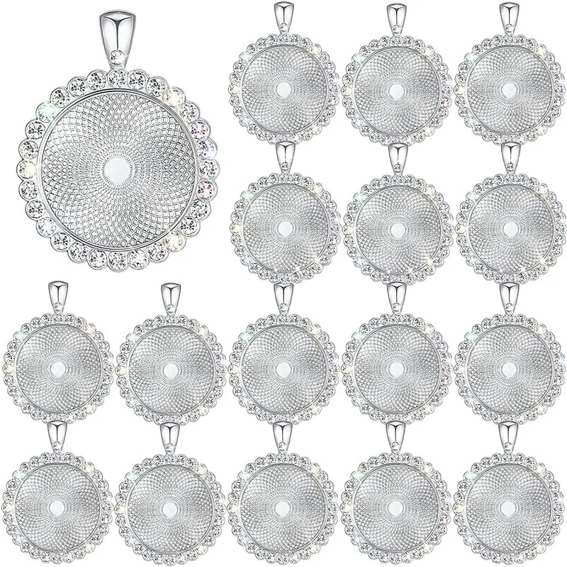 15Pcs 25mm Gold Crystal Border Blank Gem Pendant DIY Handmade Time Gem Photo Alloy Pendant For Jewelry Making Findings