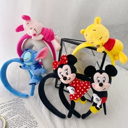 Disney-faixas de cabelo com lantejoulas para meninas, pelúcia, Minnie, Mickey, Winnie The Pooh, mulheres, Lótus bonito, acessórios de cabelo para crianças, presente