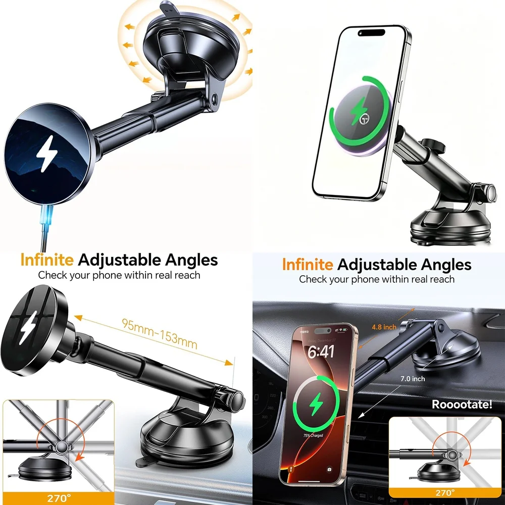 Trending Electronic Accessories Windshield Car Phone Holder Magnetic Wireless Car Charger Consumer Electronics Chargers Adapters