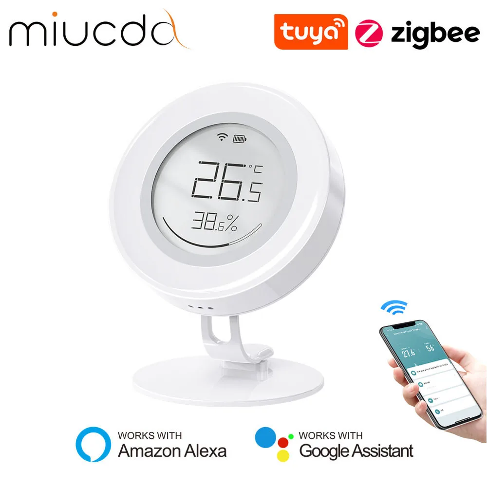 MIUCDA Tuya Zigbee smart Temperature And Humidity Sensor, E-ink Screen temperature and humidity sensor For Alexa Google Home