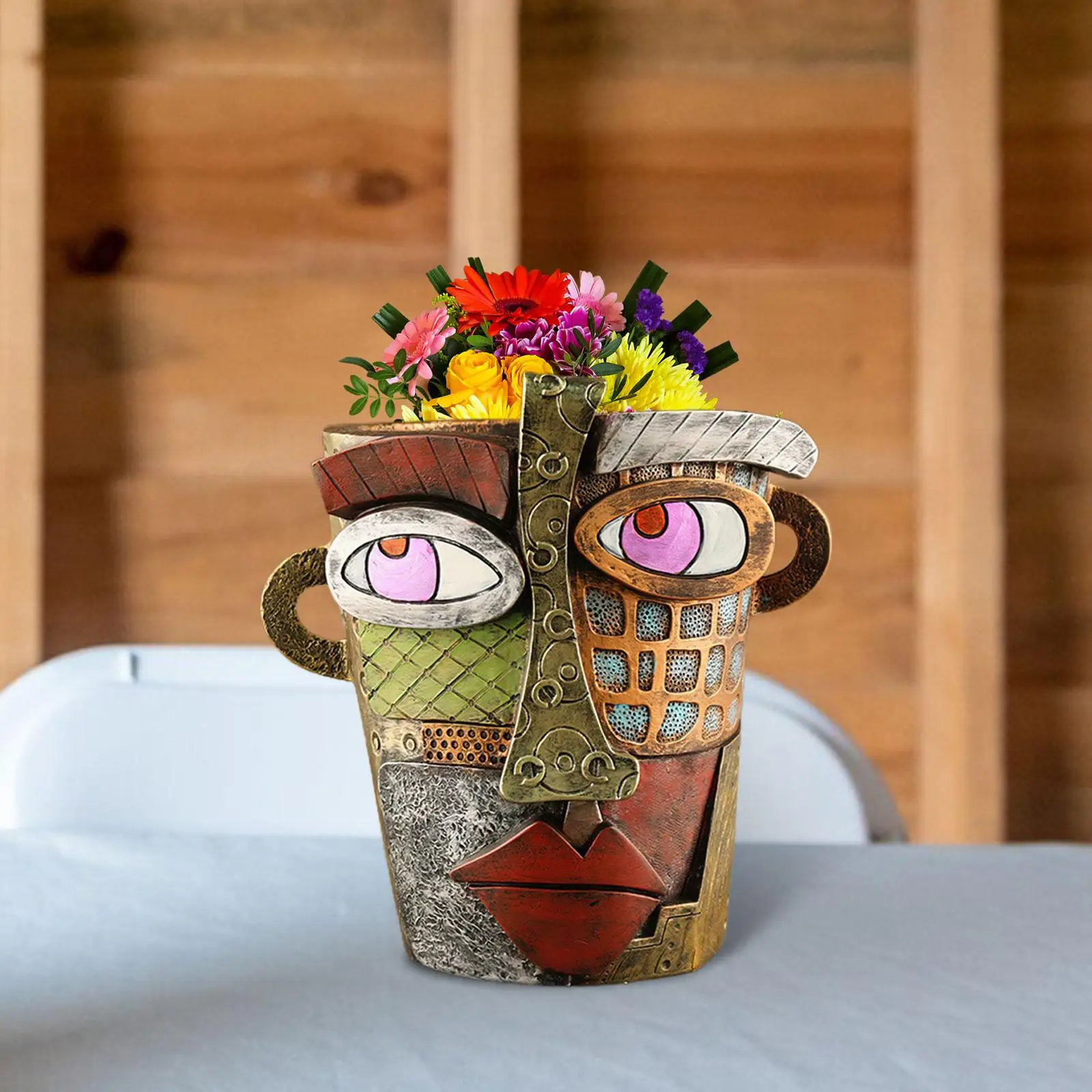 Abstract Face Plant Pot Resin Flower Vase Bedroom Ornament Desk Head Planter