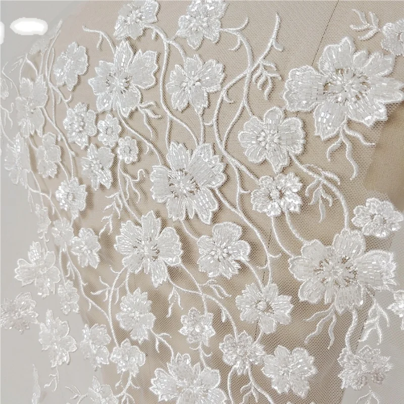 New Heavy Industry Wedding Dress Dress Window Door Curtain Mesh Embroidery Nail Bead Lace Fabric Flower Tablecloth Background