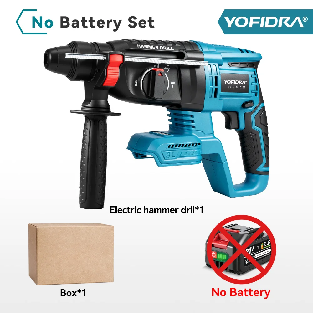 YOFIDRA 26MM borstelloze elektrische boorhamer Multifunctionele roterende draadloze oplaadbare elektrisch gereedschap voor Makita batterijpin