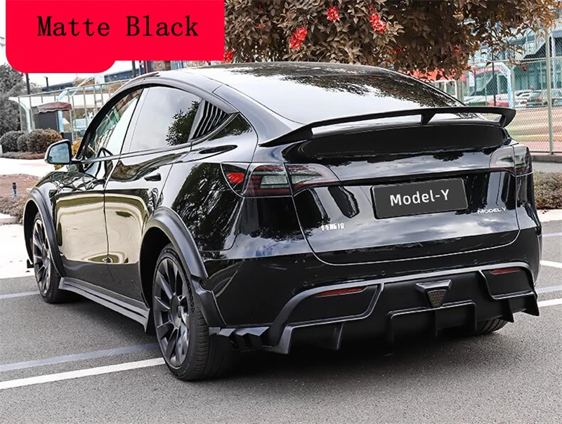 For Tesla Model Y 2020-2023 ABS Forging Carbon Bright Black Front Lip Rear Diffuser Body Side Skirt Wheel Eyebrow Kit Spoiler