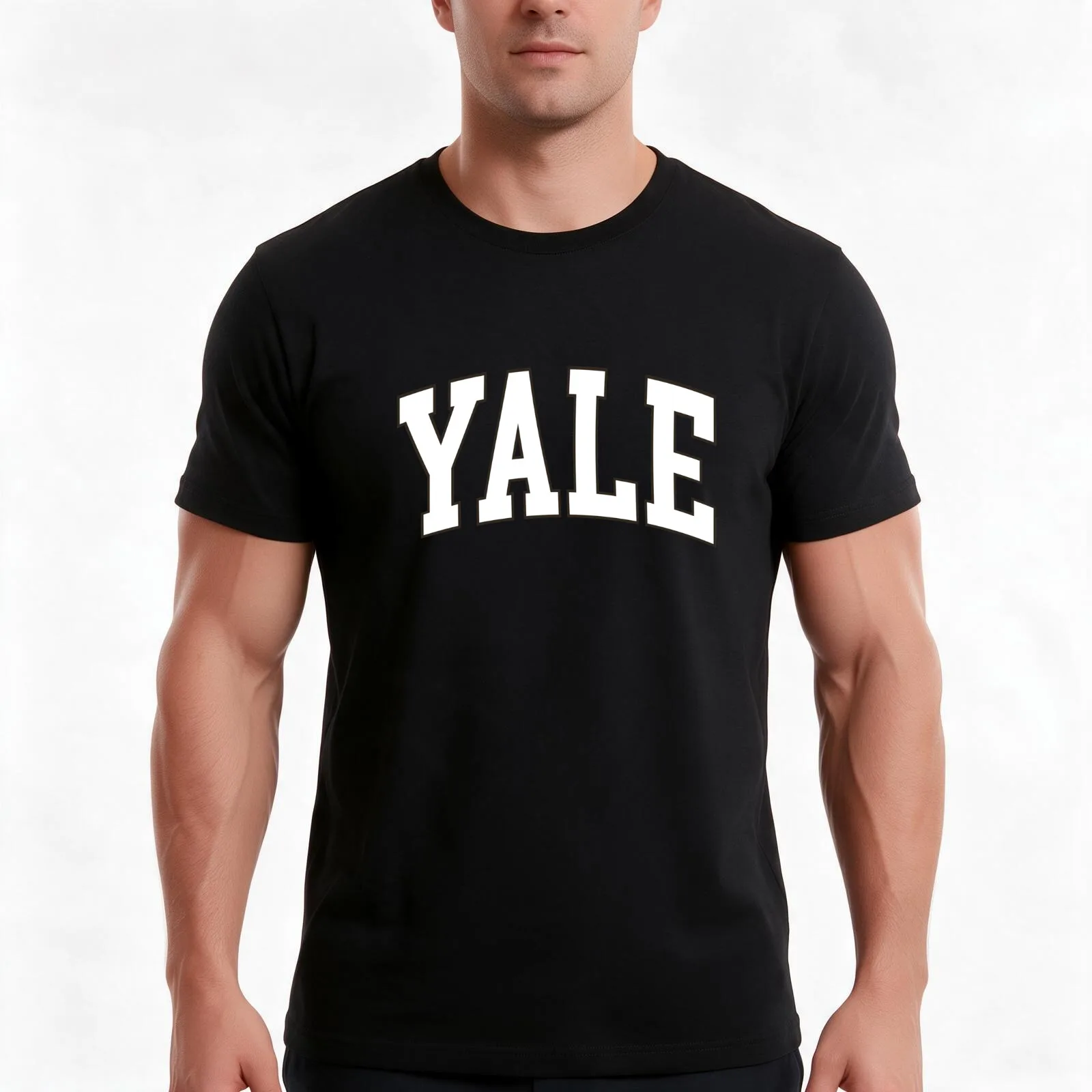 yale - college font curved T-Shirt, Summer Casual Cotton Tee, Oversized Streetwear Tops, Vintage Graphic Print, Unisex Men Women