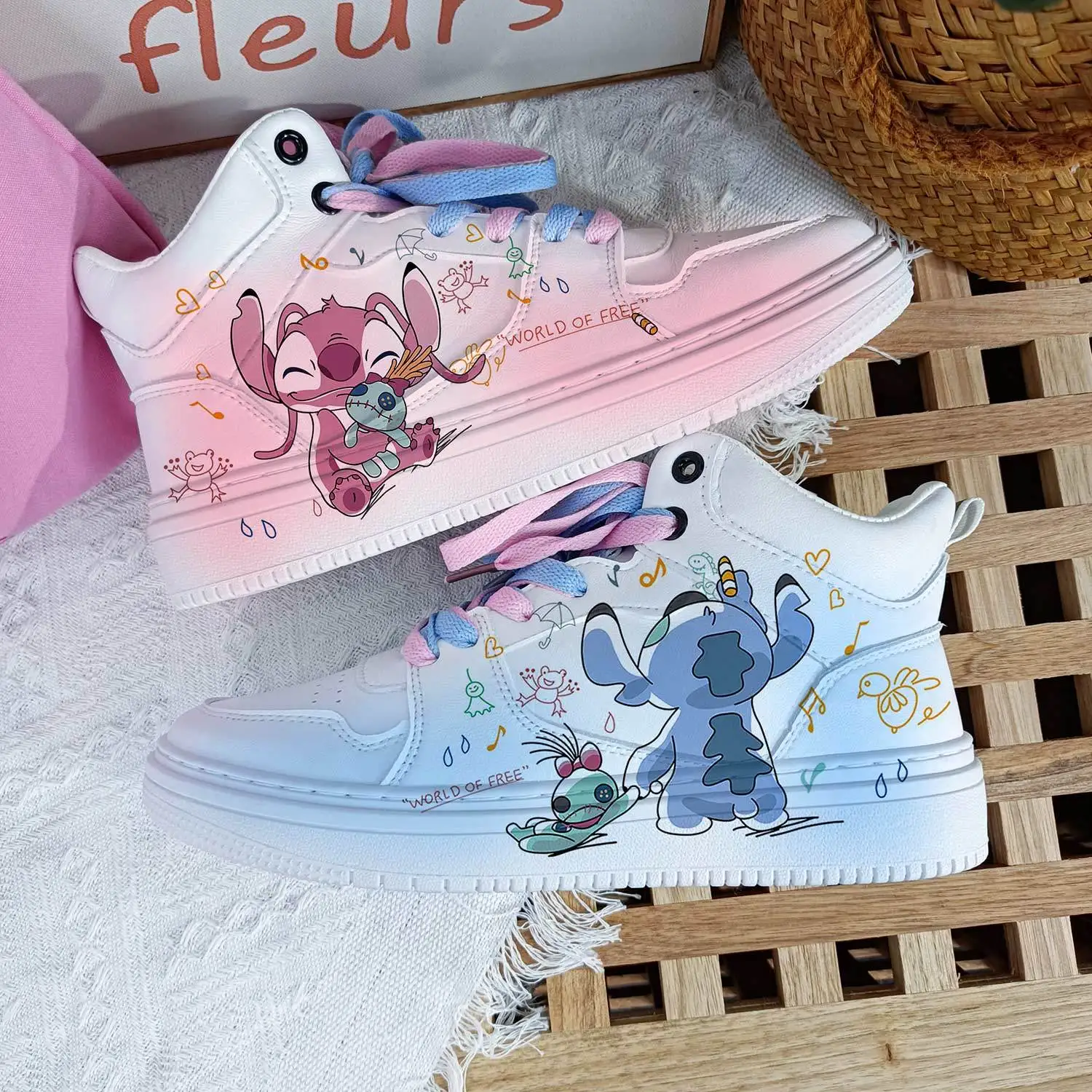 Disney Stitch Basket Shoes Cute Angel Tennis Shoes Couple White Shoes Children Casual Sneakers Stitch Sport Shoes Size 35-44