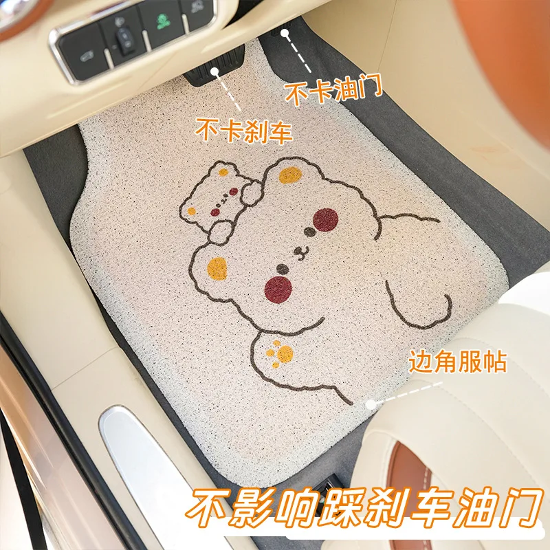 Silk Circle Cartoon Car Floor Mat Thick Line Bear Universal Car Single Piece Anti-dirty Floor Mat Cute Car Decoration Supplies