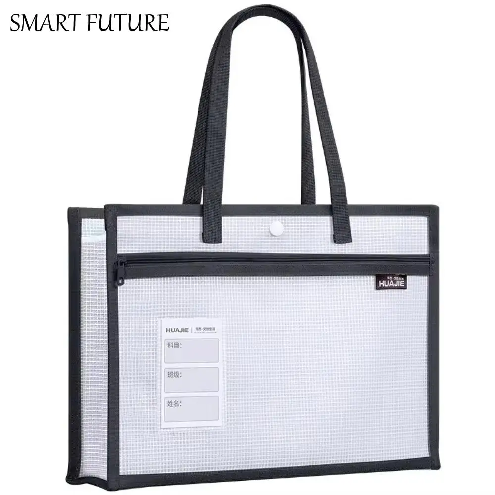 

Thickened Test Paper Storage Bag Mesh with Double-Sided Label File Folder Bag Zipper Morandi Color Stationery Organizer Pouch