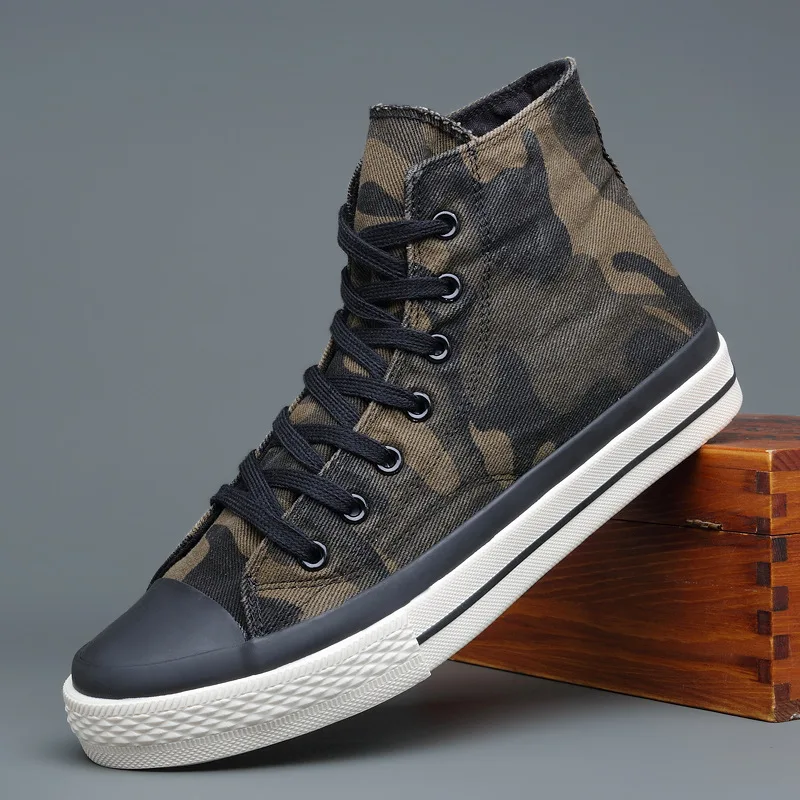 New Fashion Shoes Autumn High Top Casual Shoes Korean Camouflage Canvas Shoes  Sneakers  Men\'s Board Shoes Tenis Shoes