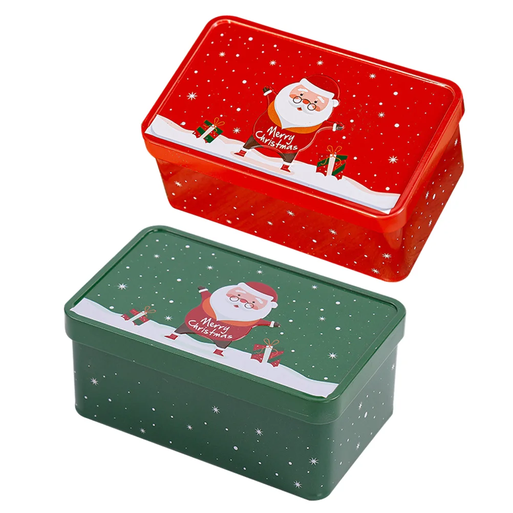 

2 Pcs Christmas Cookie Candy Box Party Favors Boxes Packing Holiday Tins Tinplate