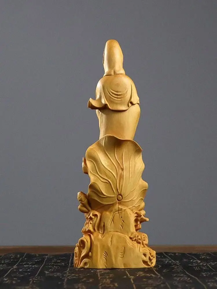 Cypress wood  Guanyin Statue with Baby, Chinese Kuan Yin Buddha Sculpture Home Altar Office Decor, Fertility Feng Shui Ornament