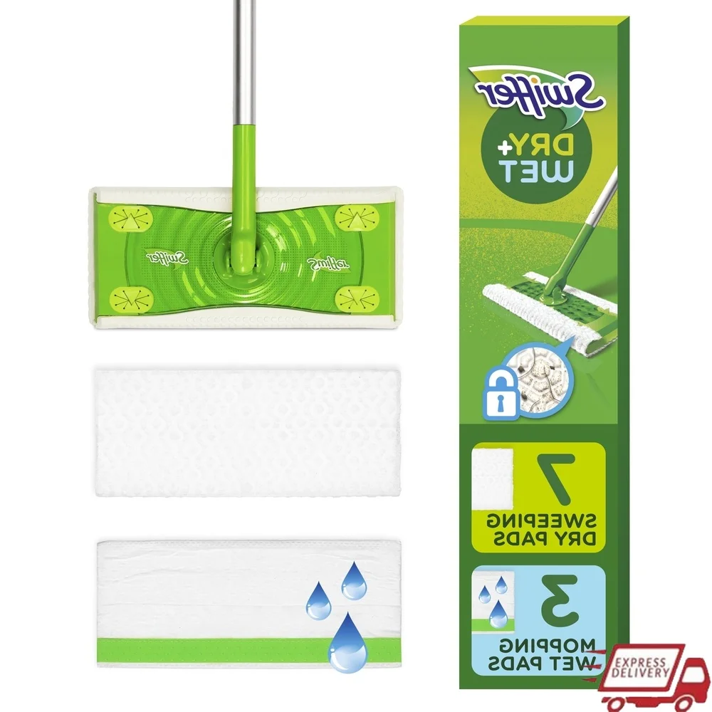 

2-in-1 Sweeper Mop Broom Alternative Floor Cleaner Dry Wet Cleaning Set with Reusable Cloths Home Use