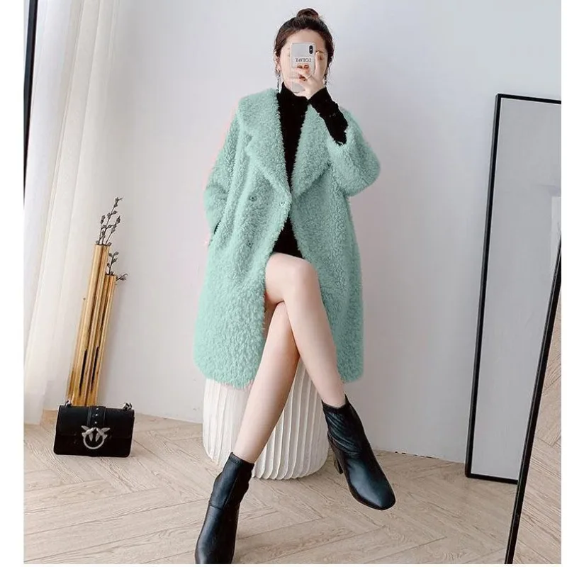 

2023 New Thickened True Sheep Sheared Fleece Fur Integrated Coat Fur Overcoat Women Medium Long Grain Fleece Lamb Hair jacket