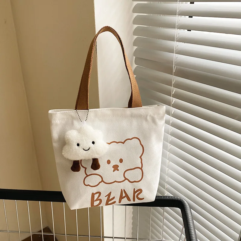 Petit sac en toile de dessin animé d'ours, sac de boîte à lunch, sac de gril mignon, sac de travail étudiant, sac de shopping, sac de classe d'étudiant