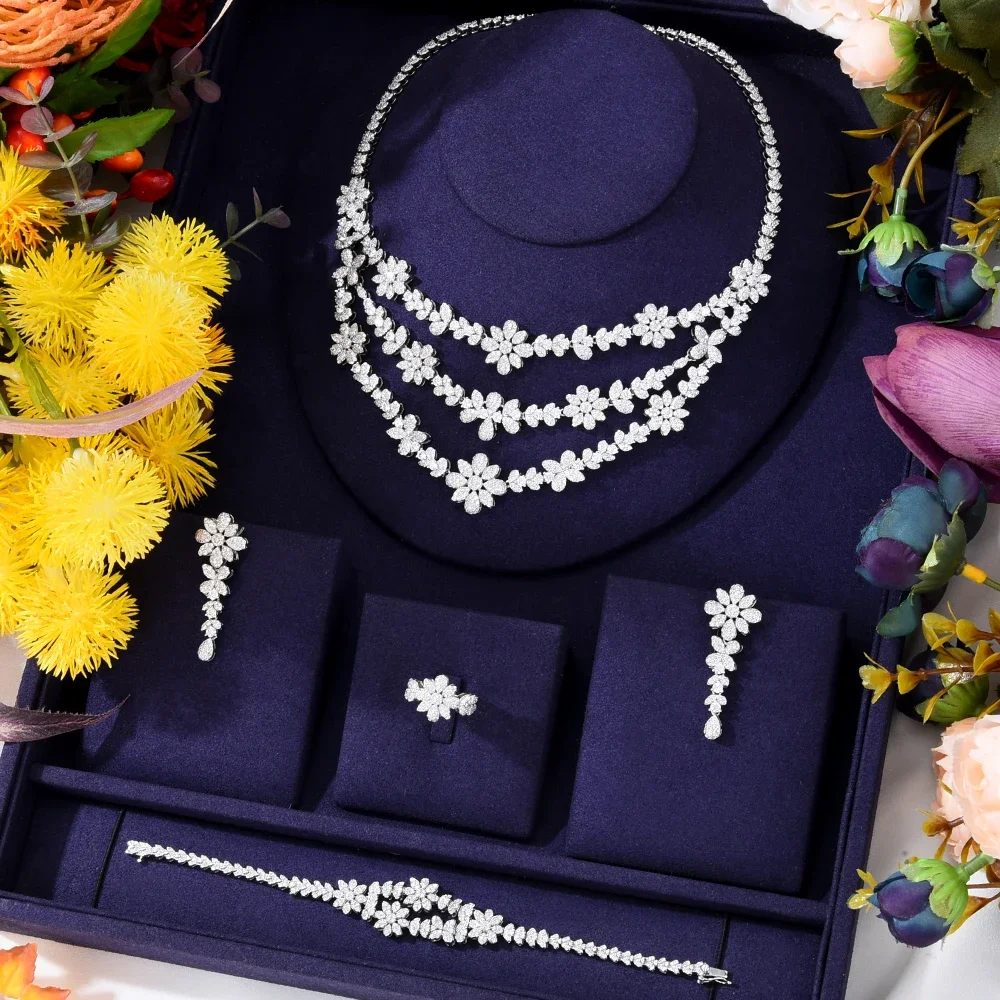 

KellyBola Necklace Bangle Earrings Ring Women Wedding Full Micro CZ Cubic Zircon Dubai Indian Earrings Bohemia Hot Mujer Moda