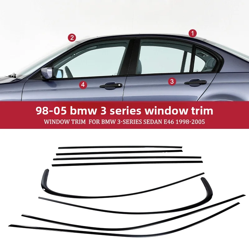 

For Bmw 3 Series Models From 1998-2025 Black Door Frame Chrome Decorative Protective Strip Car Window Trim Modification