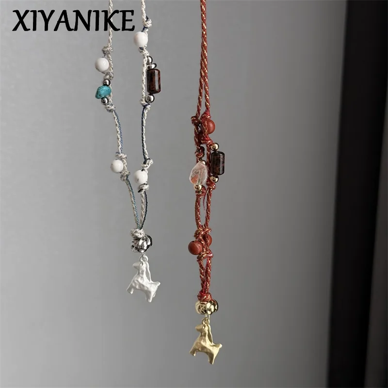 

XIYANIKE Vintage Colored Woven Beading Horse Long Necklaces For Women Fashion New Sweater Chain Jewelry Gift Party Birthday