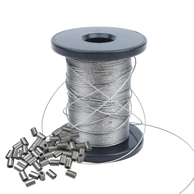 1 Set 30/50/100 Meters 304 Stainless Steel Wire Rope 7x7 Strand Core 20/50 Aluminum Crimps Outdoor Clotheslines No Rust