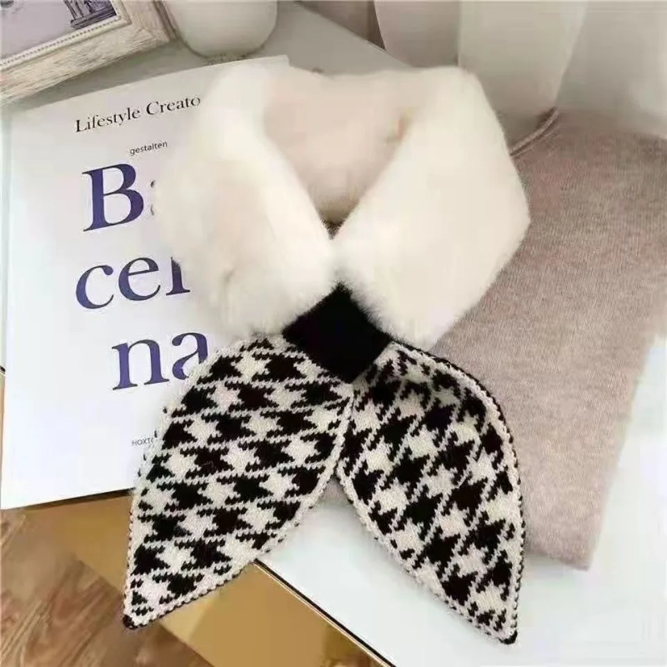Faux Fur Look Scarf Women Winter Thick Warm Cross Tie Neck Warmer Plush Collar Scarf Versatile Viral Cold Weather Accessory