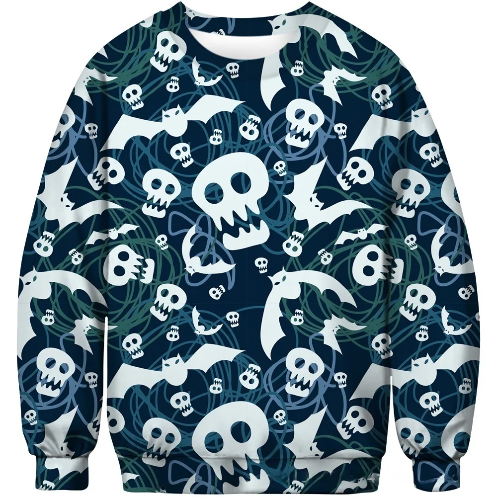 

Fashion Street Style 3D Skull Graphic Full Printed Men's Hoodless Sweatshirt Autumn Casual Loose Crew Neck Hoodie Retro Man Tops