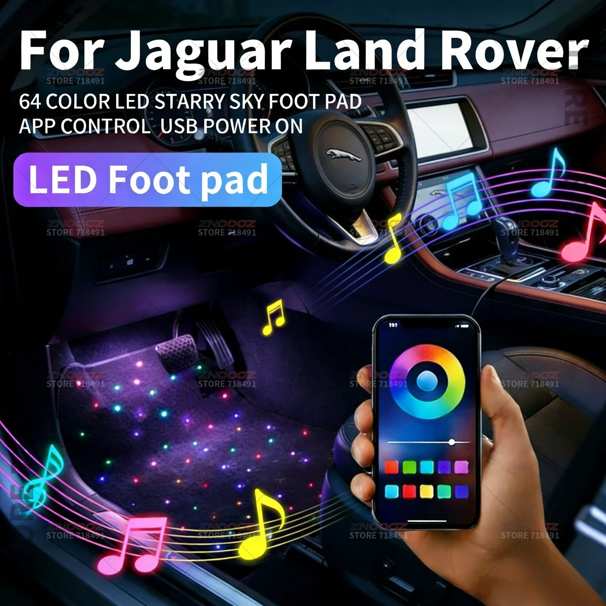 For Jaguar Land Rover Range Rover Sport Range Rover Evoque  XE XF F-PACE E-PACE USB Car LED Starry Sky Foot Mat DIY Can Be Cut
