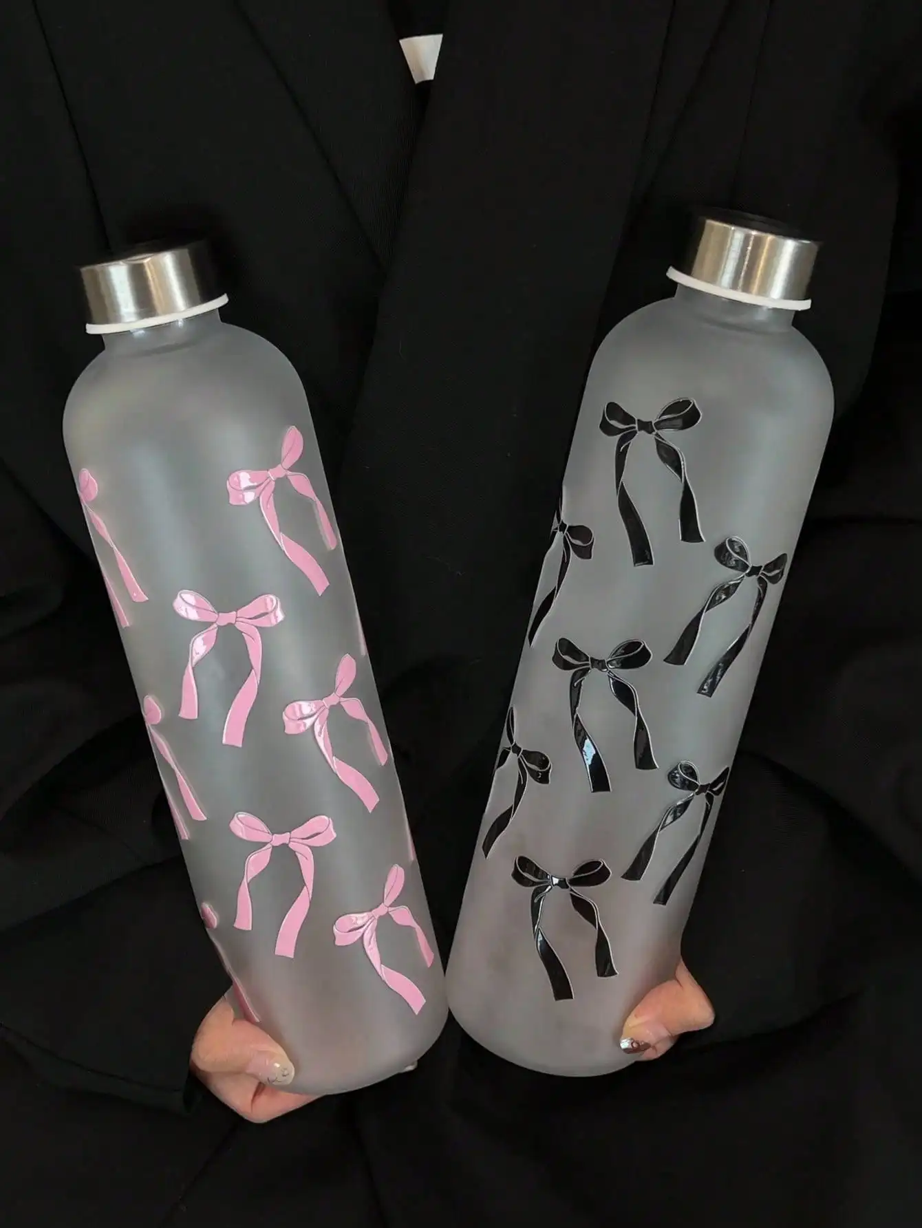 1000ml Matte Water Cup | Original Bow Print Design | Student Cup Frosted Bow, Stainless Steel Sports Cover | Leak Proof & Gym