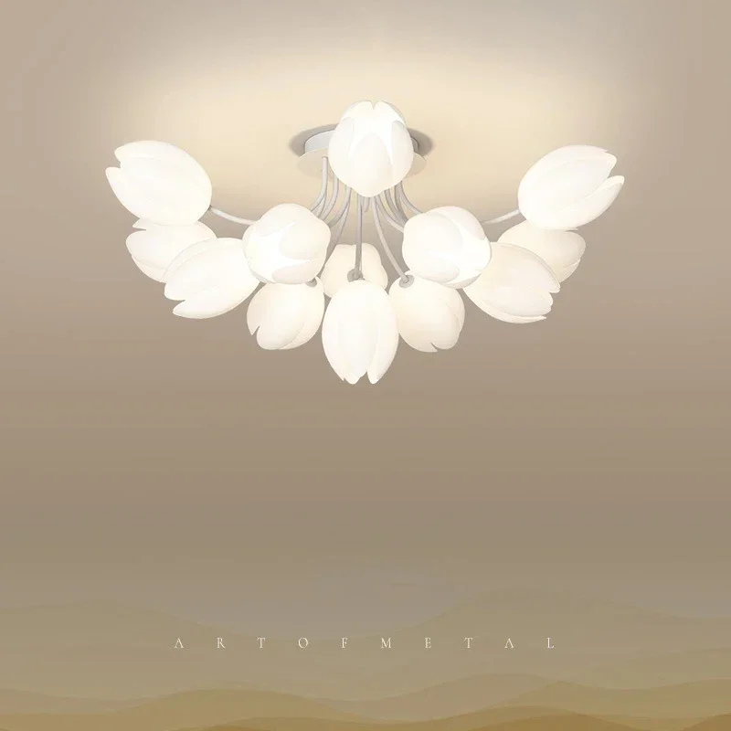 Modern White Lily Blossom Led Chandeliers Lamparas De Techo Ceiling Light for Living Dining Room Kitchen Lamp Bedroom Colgantes