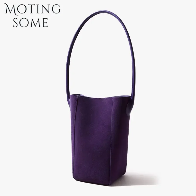 Motingsome Top Quality Suede Leather Bag for Women Underarm Shoulder Bucket Autumn New Lady Retro Handbag and Purses 2024