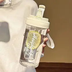 600ml Straw Cup Student Flower Tea Cup Water Cup Female Handy Cup Portable Straw Plastic Cup Large Capacity Cup
