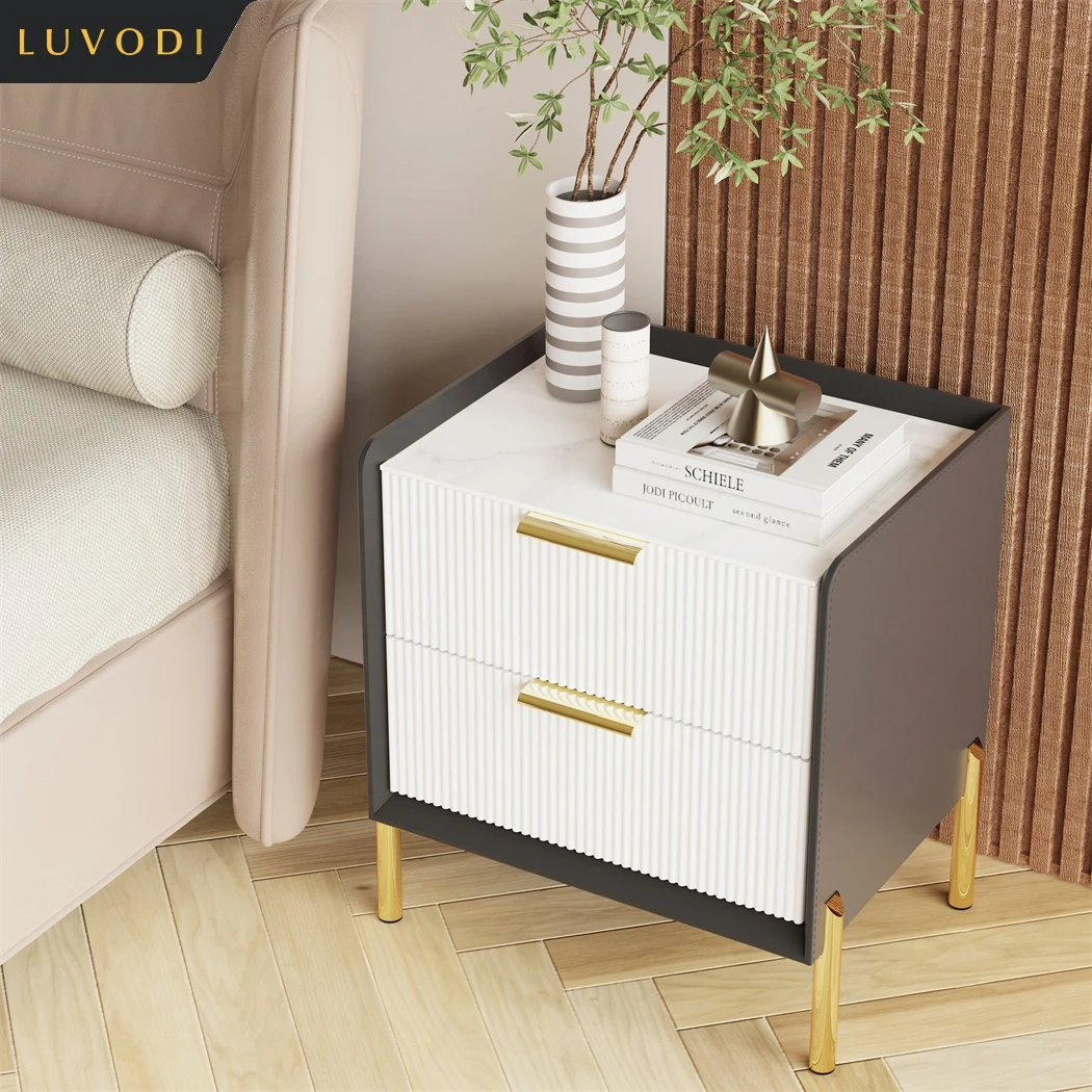 LUVODI Modern Bedside Table with Drawers White Storage Nightstand End Table for Bedroom,Sofa Side,Living Room Furnitures