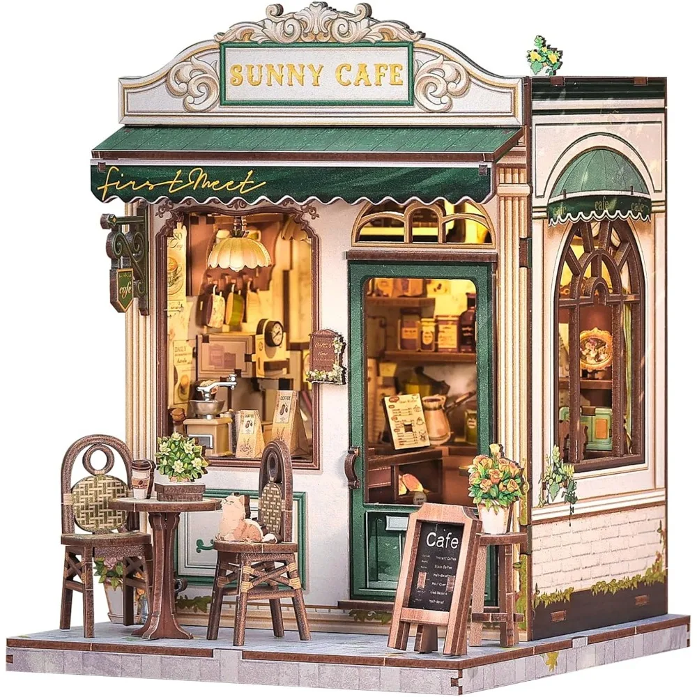 

Fsolis Book Nook Kit - DIY Scene Miniature Dollhouse Kit for Adults Bookshelf Puzzle Tiny House Mini Craft Coffee Shop Model Boo