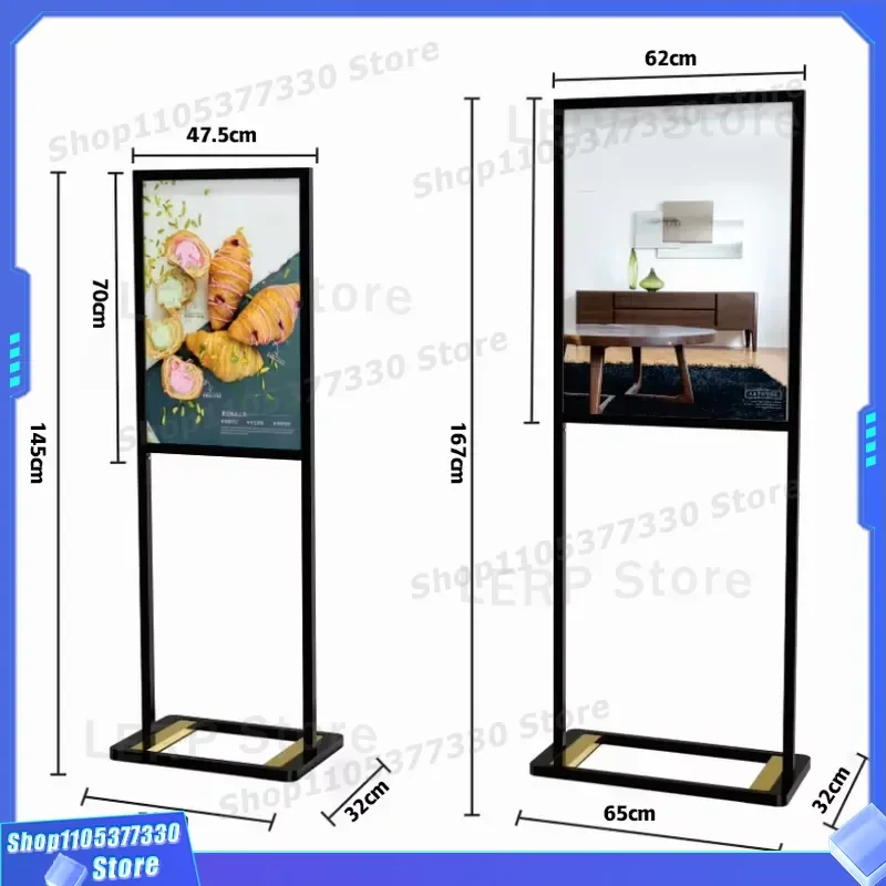 Black Aluminum Alloy Standing Sign Stand Double Bar Floor Display Foldable Portable Poster Holder Steel Structure for