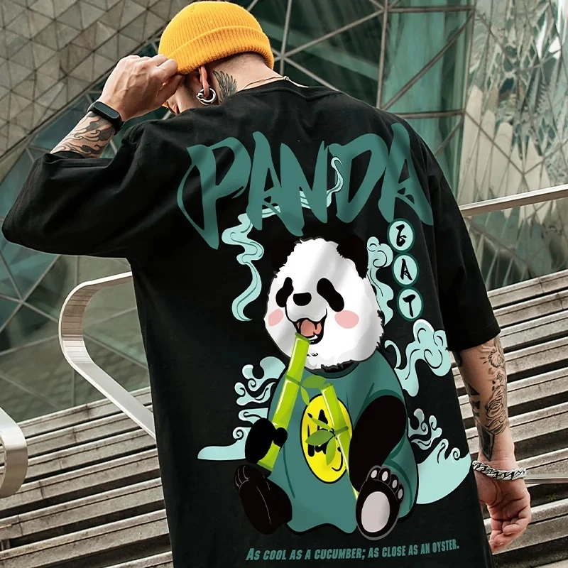 Camiseta Kawaii Vintage Anime Panda estampada masculina, camisetas casuais de manga curta, tops plus size, camisetas engraçadas, verão, casual, Y2K