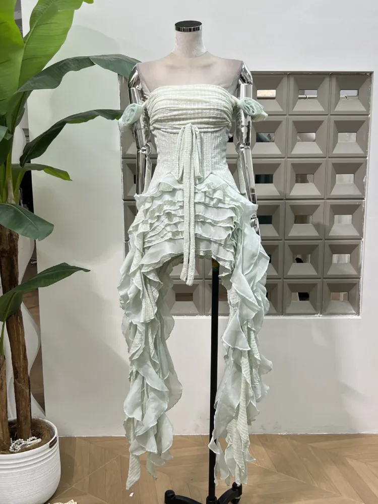 DFDG ثلاثي الأبعاد الأزهار 2025 أوائل الصيف المرأة الجديدة المتخصصة تصميم الشعور الأعشاب البحرية الشريط شرابة حمالة فستان غير منتظم #4