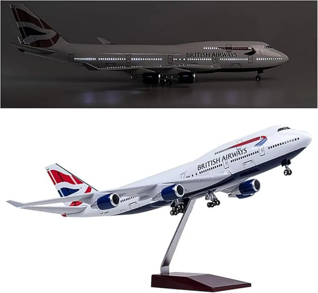 47cm British Airways B747-400 Large Airplane Model 1:150 Scale Resin Die-Casting Aircraft With Wheels LED Light Office Decor