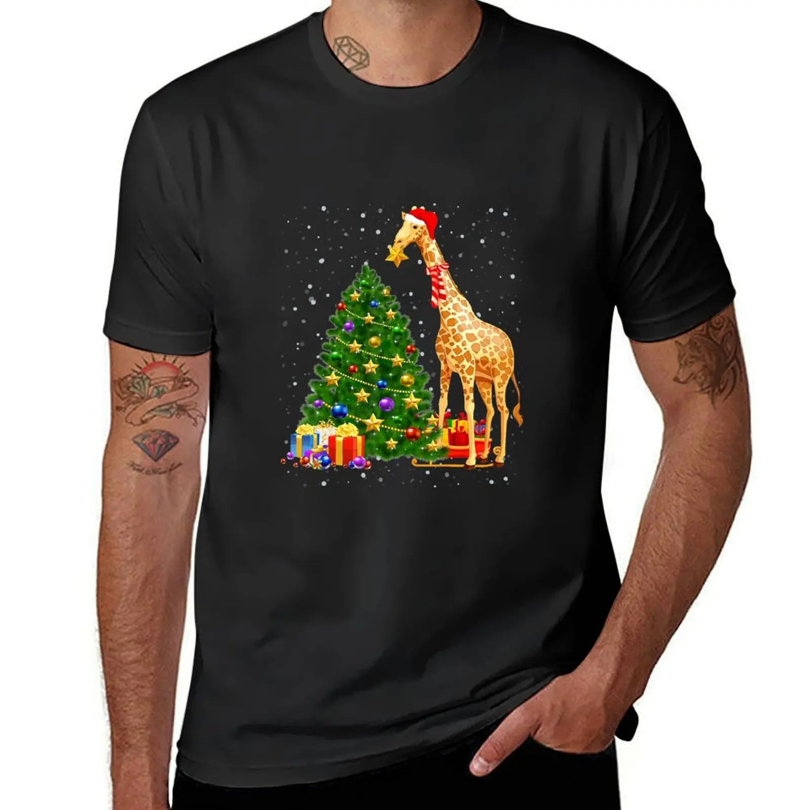 Funny Giraffe Hat In Snow Giraffe Costume Santa Christmas T-Shirt boys whites tees t shirt for men