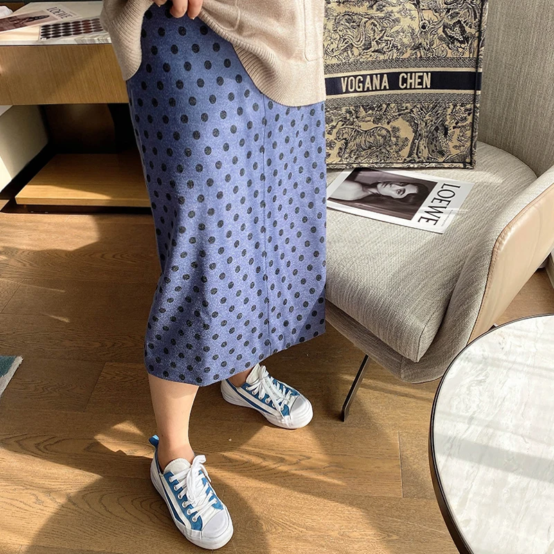 

Юбка-миди с высокой талией, текстурная, в горошек, винтажная, в корейском стиле, для полных женщин