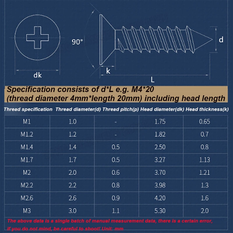 100pc M1 M2 M3 Black Phillips Self Tapping Screw Cross Conuntersunk Flat Head Carbon Steel Electronic Drywall Screws Woodworking