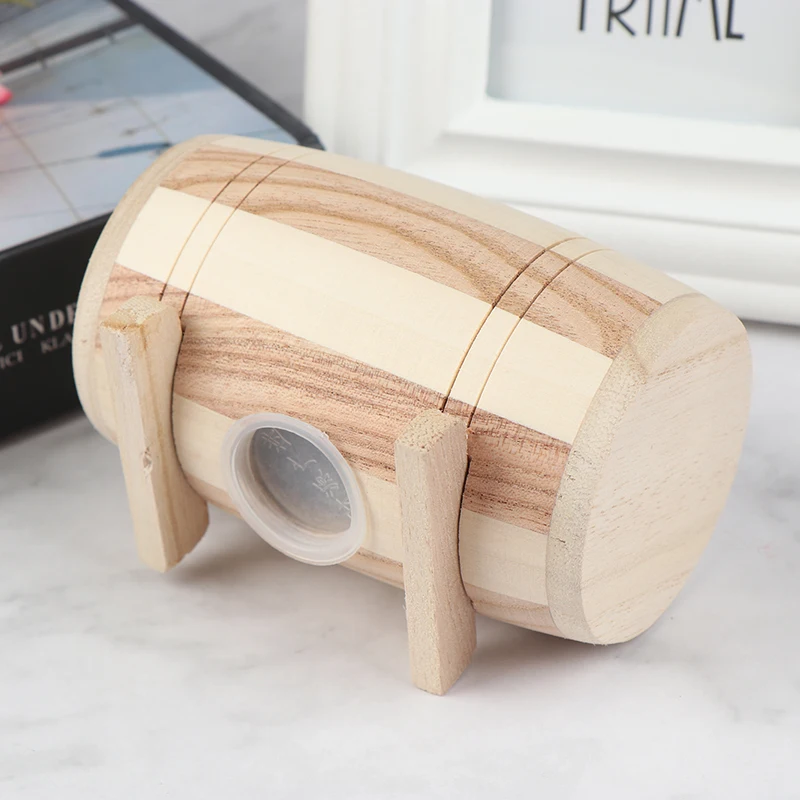 1pc Wooden Money Box Piggy Bank Savings Wine Barrel Wood