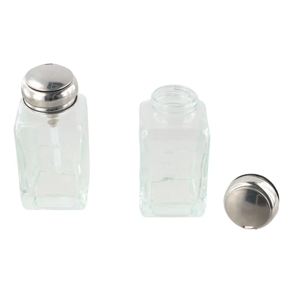 180ml/120ml Nachfüllbare Glasflasche mit Druckpumpe, quadratisch, klar, verdickte klare Nagellackentfernerflasche, Gesichtswasserflasche – Detail 1